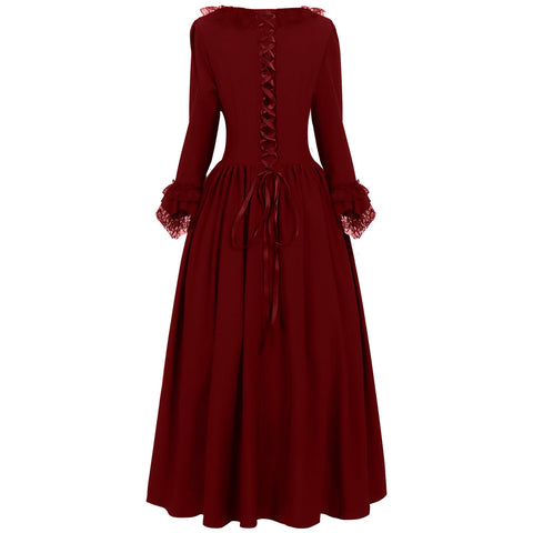 Gothic Retro Square - Neck Flared Sleeve Lace Maxi Dress - Coscosmos