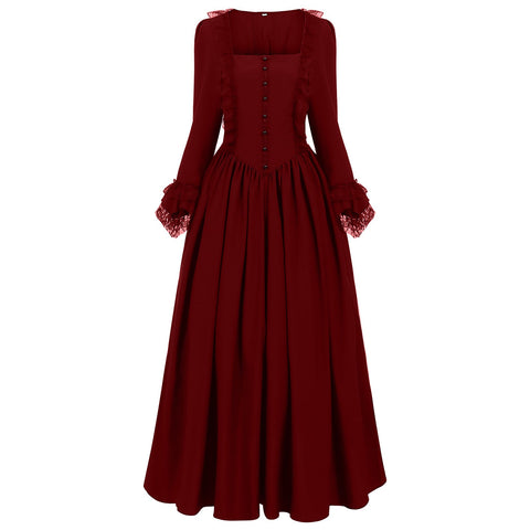 Gothic Retro Square - Neck Flared Sleeve Lace Maxi Dress - Coscosmos