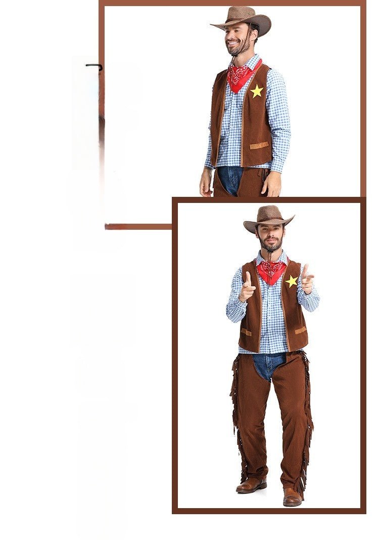 Halloween Costume Pioneer Texas Western Cowboy Suit for Men - Amazon Cross - border Sourcing - Coscosmos