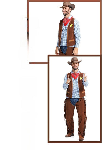 Halloween Costume Pioneer Texas Western Cowboy Suit for Men - Amazon Cross - border Sourcing - Coscosmos