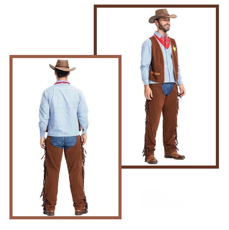 Halloween Costume Pioneer Texas Western Cowboy Suit for Men - Amazon Cross - border Sourcing - Coscosmos