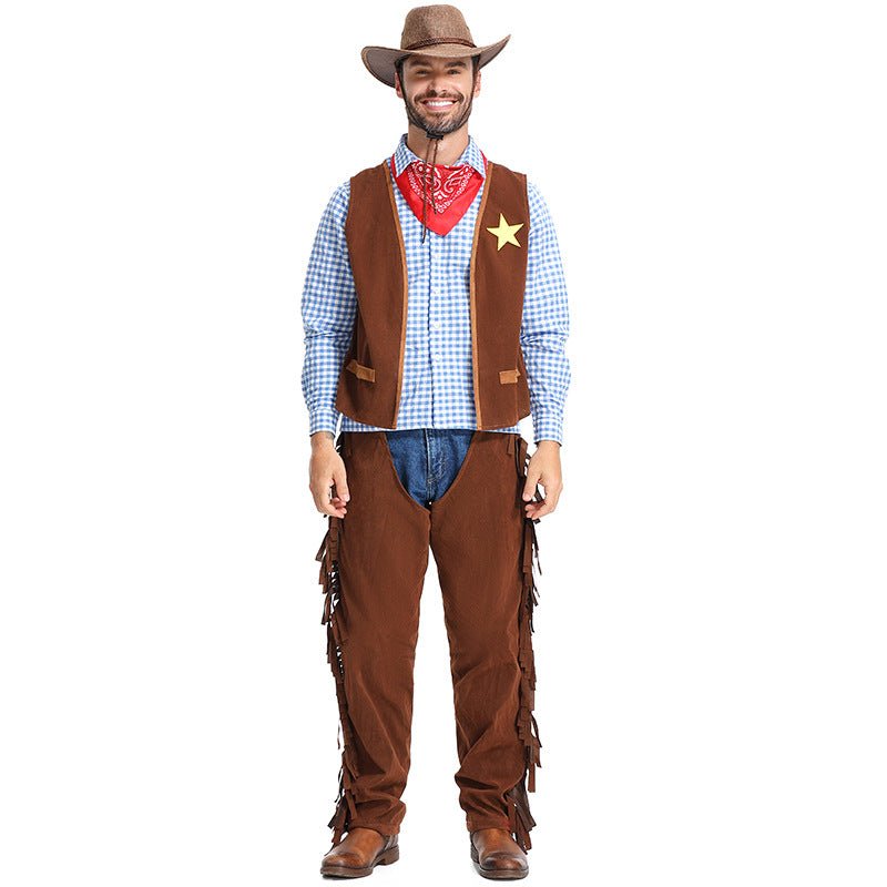 Halloween Costume Pioneer Texas Western Cowboy Suit for Men - Amazon Cross - border Sourcing - Coscosmos