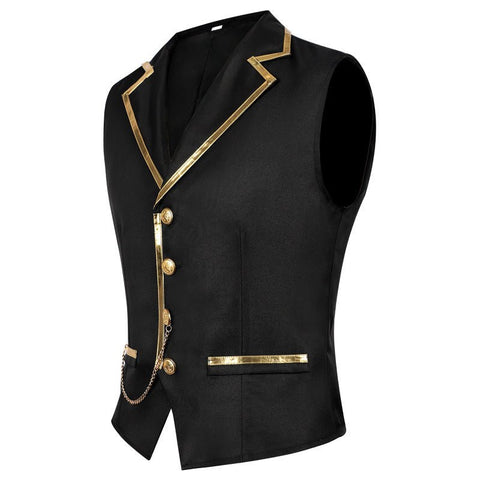 Halloween European and American Medieval Single - Breasted Vest Retro Men's Formal Dress Gold - Edged Vest - Coscosmos