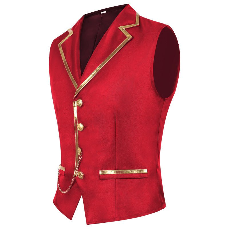 Halloween European and American Medieval Single - Breasted Vest Retro Men's Formal Dress Gold - Edged Vest - Coscosmos