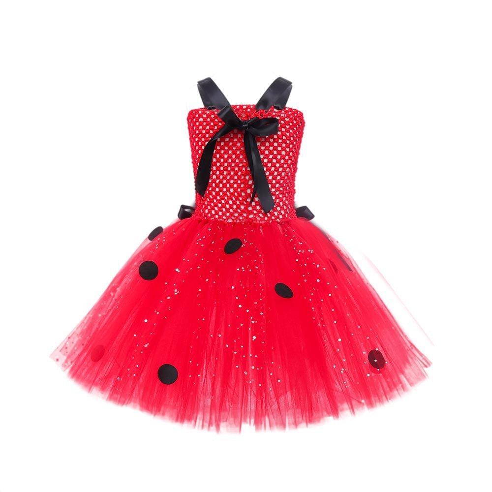 Halloween Ladybug Red Mesh Princess Dress Kids Costume Cartoon Cosplay Outfit - Coscosmos