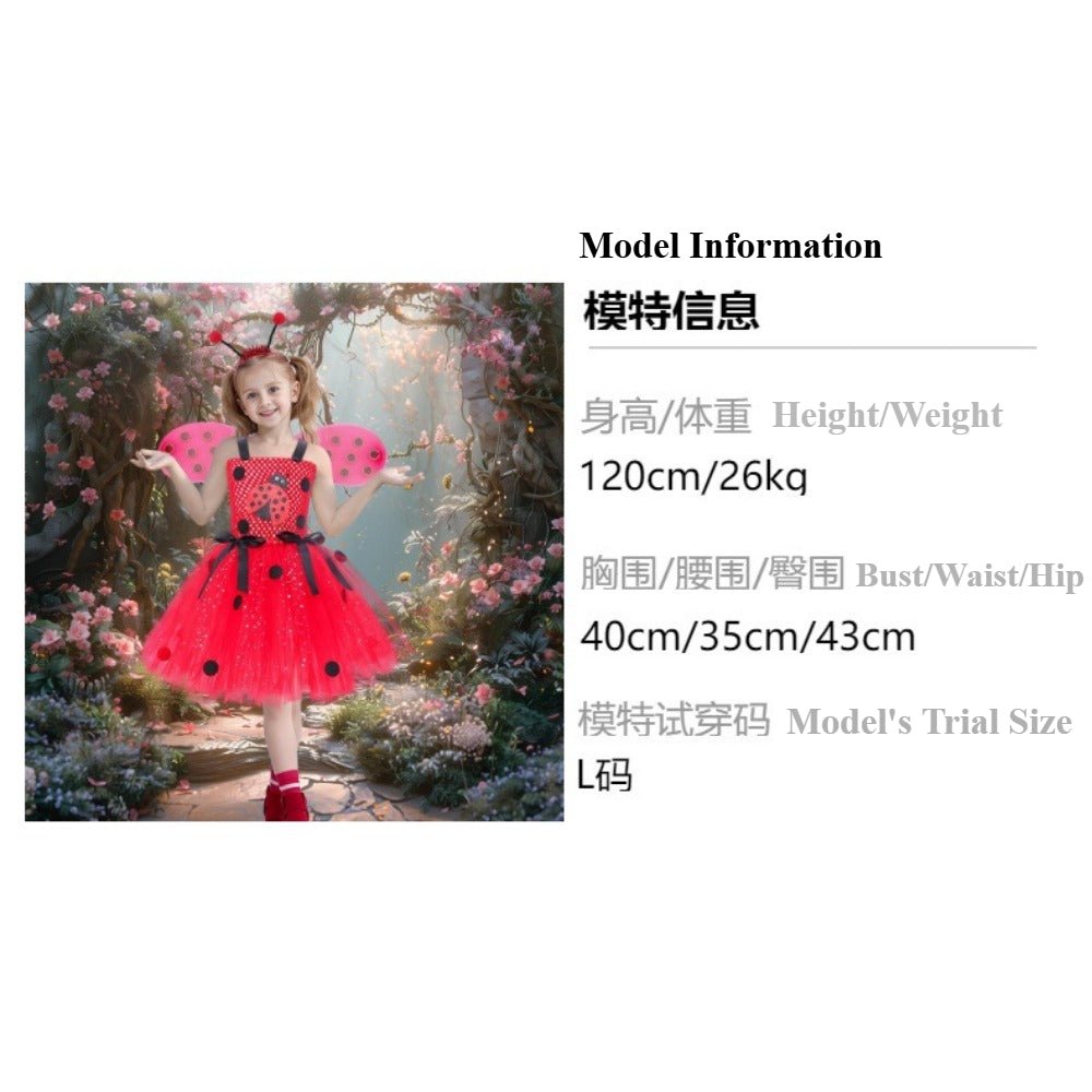 Halloween Ladybug Red Mesh Princess Dress Kids Costume Cartoon Cosplay Outfit - Coscosmos