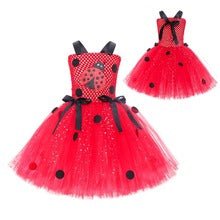 Halloween Ladybug Red Mesh Princess Dress Kids Costume Cartoon Cosplay Outfit - Coscosmos