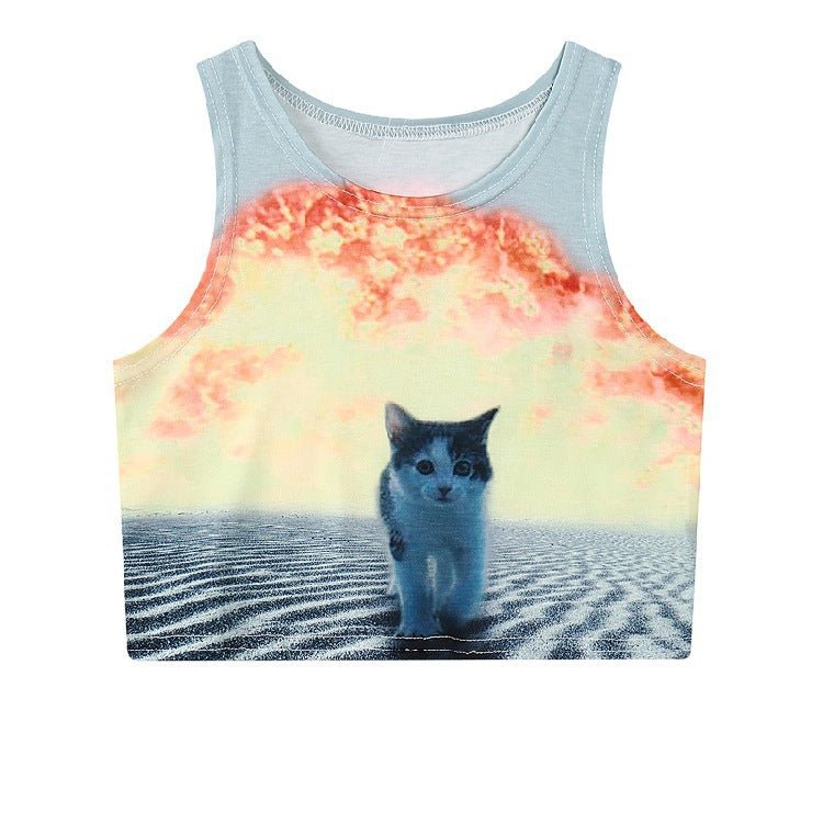 Harajuku Kawaii 3D Print Gradient Crop Top – Stretchy & Stylish - Coscosmos