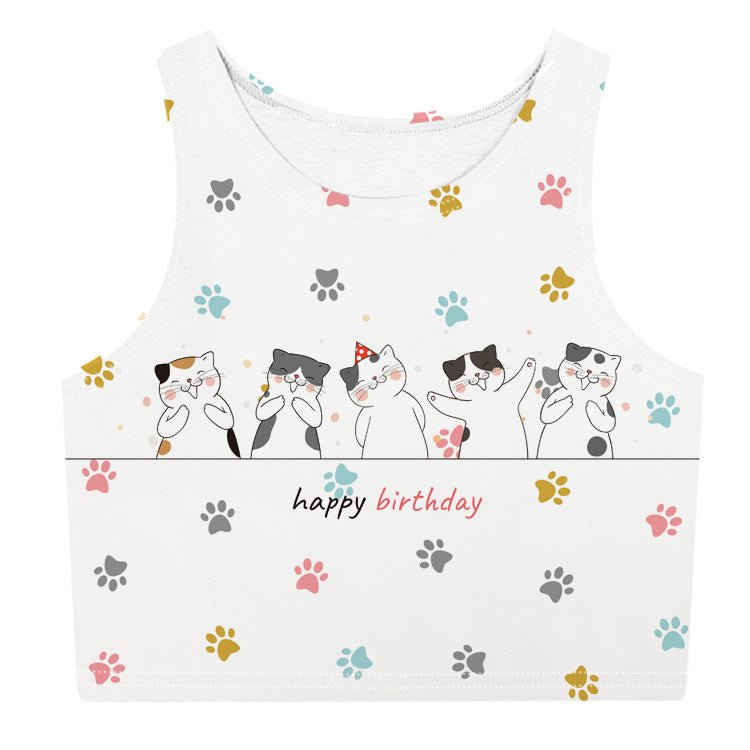 Harajuku Kawaii 3D Print Gradient Crop Top – Stretchy & Stylish - Coscosmos