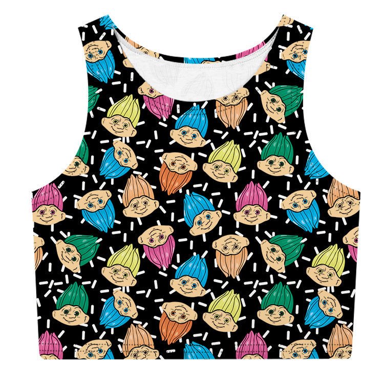 Harajuku Kawaii 3D Print Gradient Crop Top – Stretchy & Stylish - Coscosmos