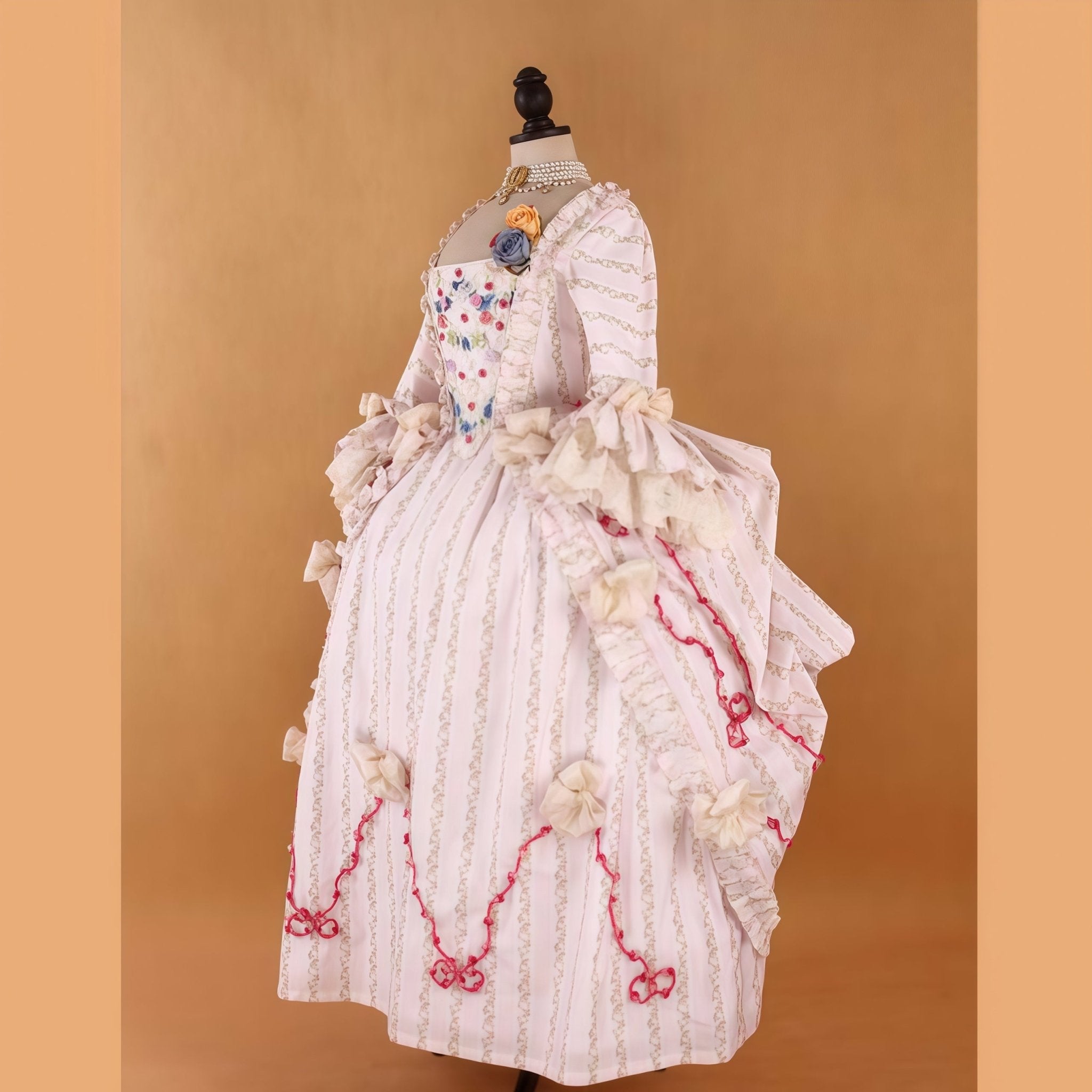 Historical Reenactment Robe à la Française: Pastel Striped 18th Century Rococo Gown - Coscosmos