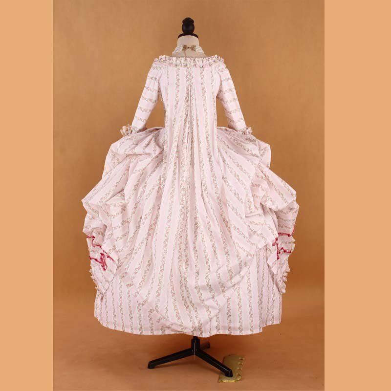 Historical Reenactment Robe à la Française: Pastel Striped 18th Century Rococo Gown - Coscosmos