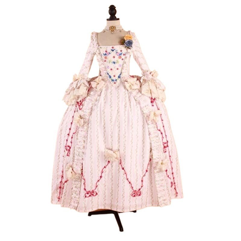 Historical Reenactment Robe à la Française: Pastel Striped 18th Century Rococo Gown - Coscosmos