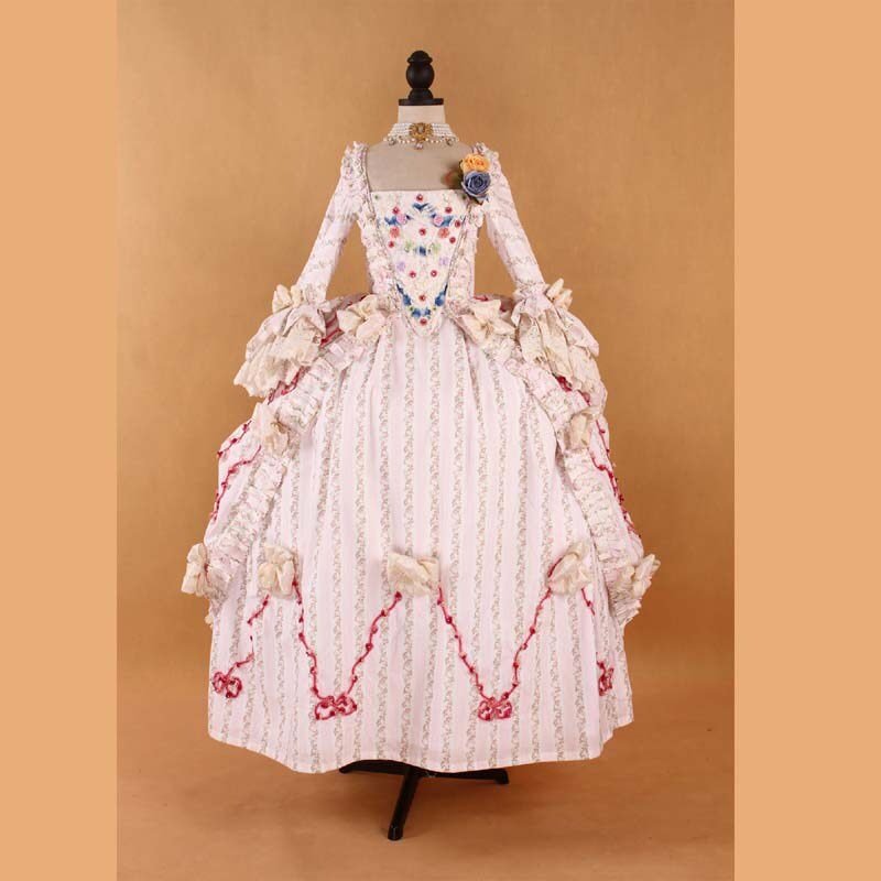 Historical Reenactment Robe à la Française: Pastel Striped 18th Century Rococo Gown - Coscosmos