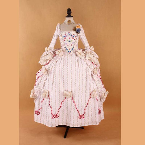 Historical Reenactment Robe à la Française: Pastel Striped 18th Century Rococo Gown - Coscosmos