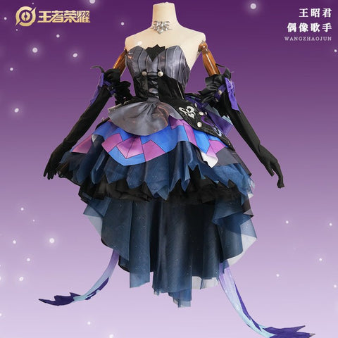 Honor of Kings Wang Zhaojun Black Idol Singer Star Skin Moon Lotus Cosplay Costume - Coscosmos