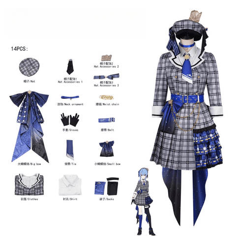 Hoshimachi Suisei Hololive VTuber Cosplay Costume Checkered Concert Dress Stage Outfit - Coscosmos