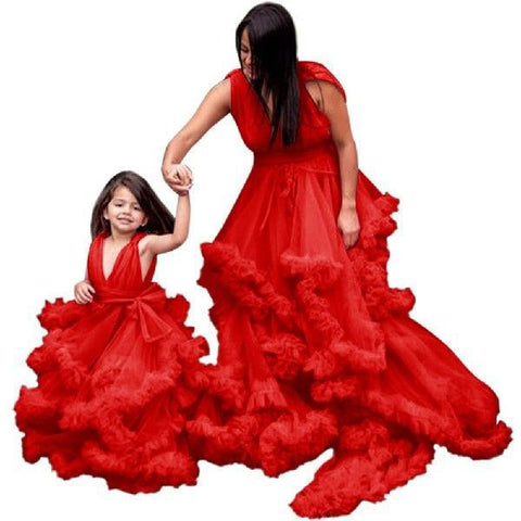 Hot New Soft Mesh Deep V Chiffon Maternity Dress Mother Daughter Matching Cosplay Costume Black - Coscosmos