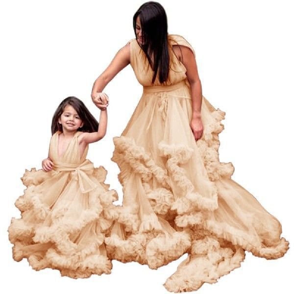 Hot New Soft Mesh Deep V Chiffon Maternity Dress Mother Daughter Matching Cosplay Costume Black - Coscosmos