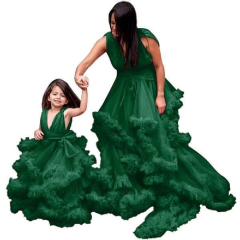 Hot New Soft Mesh Deep V Chiffon Maternity Dress Mother Daughter Matching Cosplay Costume Black - Coscosmos