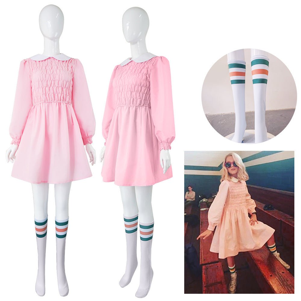 Iconic Eleven Pink Dress Costume from Stranger Things Show - Coscosmos