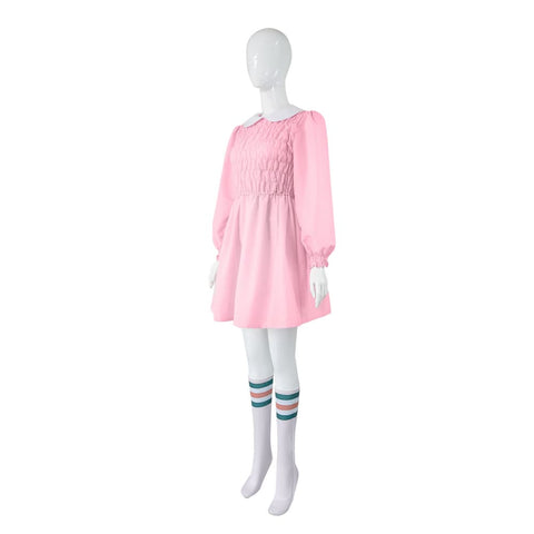 Iconic Eleven Pink Dress Costume from Stranger Things Show - Coscosmos