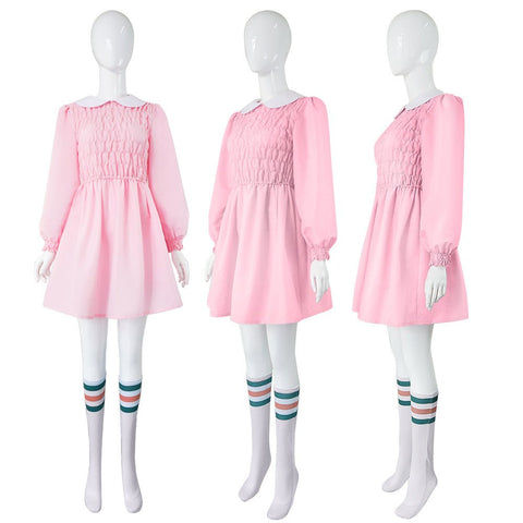 Iconic Eleven Pink Dress Costume from Stranger Things Show - Coscosmos