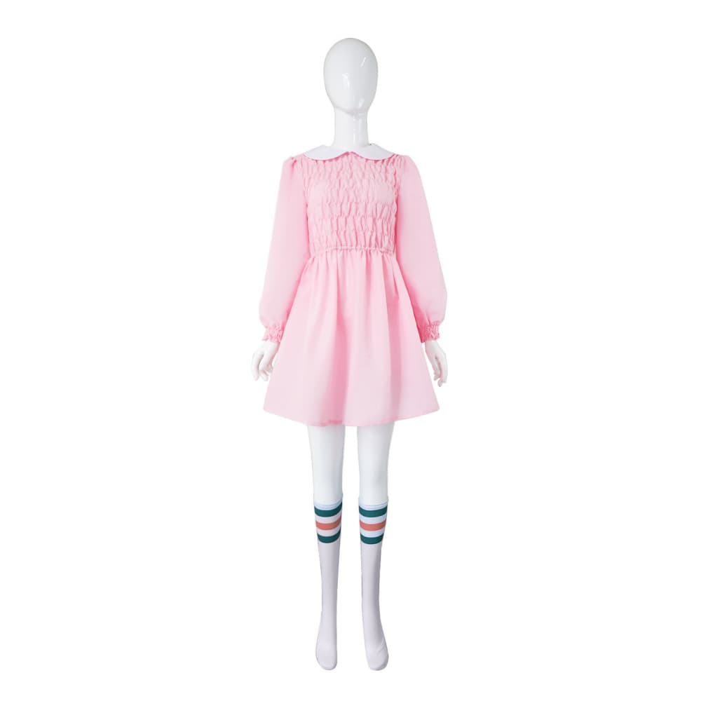 Iconic Eleven Pink Dress Costume from Stranger Things Show - Coscosmos