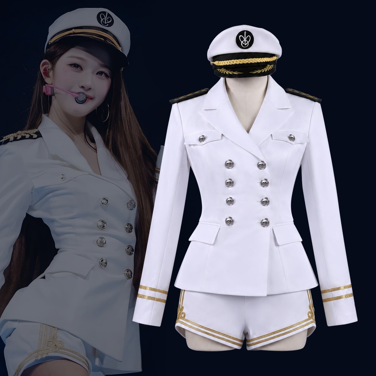 IVE Jang Wonyoung White Navy Sailor Uniform Cosplay Costume - Coscosmos