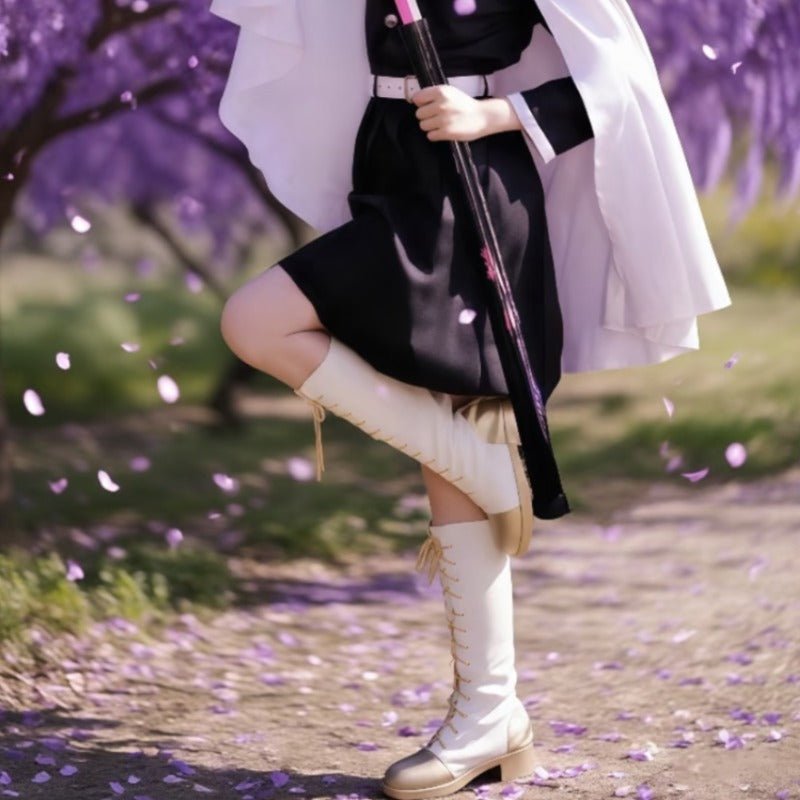Kanao Tsuyuri Cosplay Shoes White Boots Kimetsu no Yaiba Outfit - Coscosmos