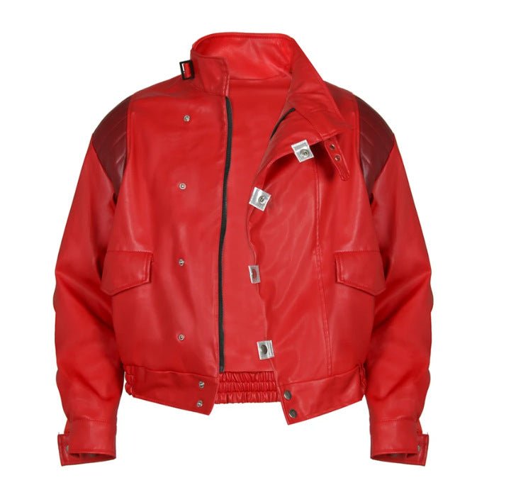 Kaneda Shotaro Akira Cosplay Costume - Red Capsule Embroidered Leather Men’s Biker Jacket - Coscosmos