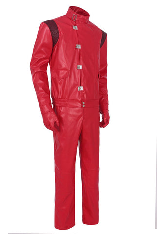Kaneda Shotaro Akira Cosplay Costume - Red Capsule Embroidered Leather Men’s Biker Jacket - Coscosmos