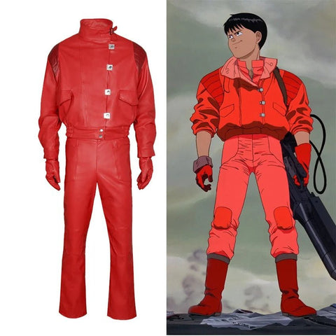 Kaneda Shotaro Akira Cosplay Costume - Red Capsule Embroidered Leather Men’s Biker Jacket - Coscosmos