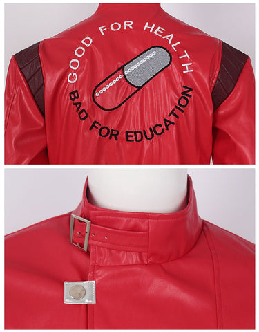 Kaneda Shotaro Akira Cosplay Costume - Red Capsule Embroidered Leather Men’s Biker Jacket - Coscosmos