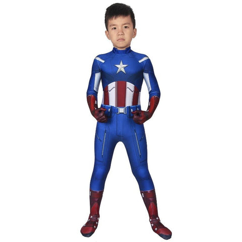 Kids Captain America Cosplay Costume Classic Blue Spandex Suit for Children SKD19028 - Coscosmos