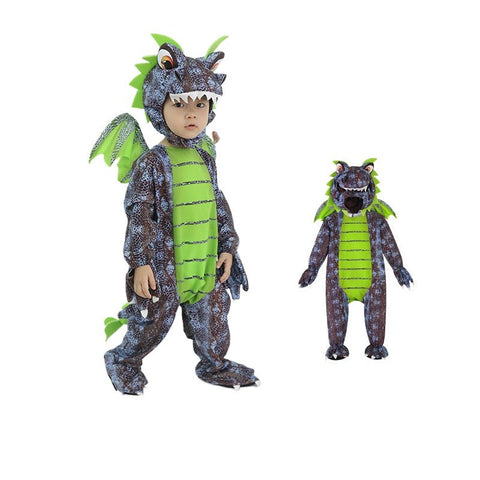 Kids Dinosaur Costume for Halloween, Boys and Girls Cartoon Cosplay Animal Jumpsuit - Coscosmos
