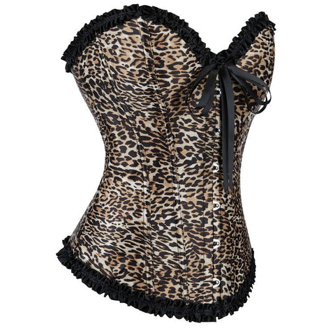 Leopard Print with Lace Trim Women's Waist - Cinching Sexy Bustier Corset - Coscosmos