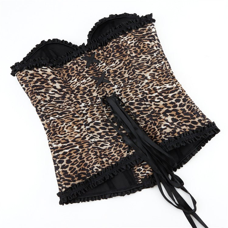 Leopard Print with Lace Trim Women's Waist - Cinching Sexy Bustier Corset - Coscosmos
