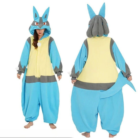 Lucario Anime Cosplay Costume Anime Pajamas Outfit for Couples Performance Flannel Material - Coscosmos