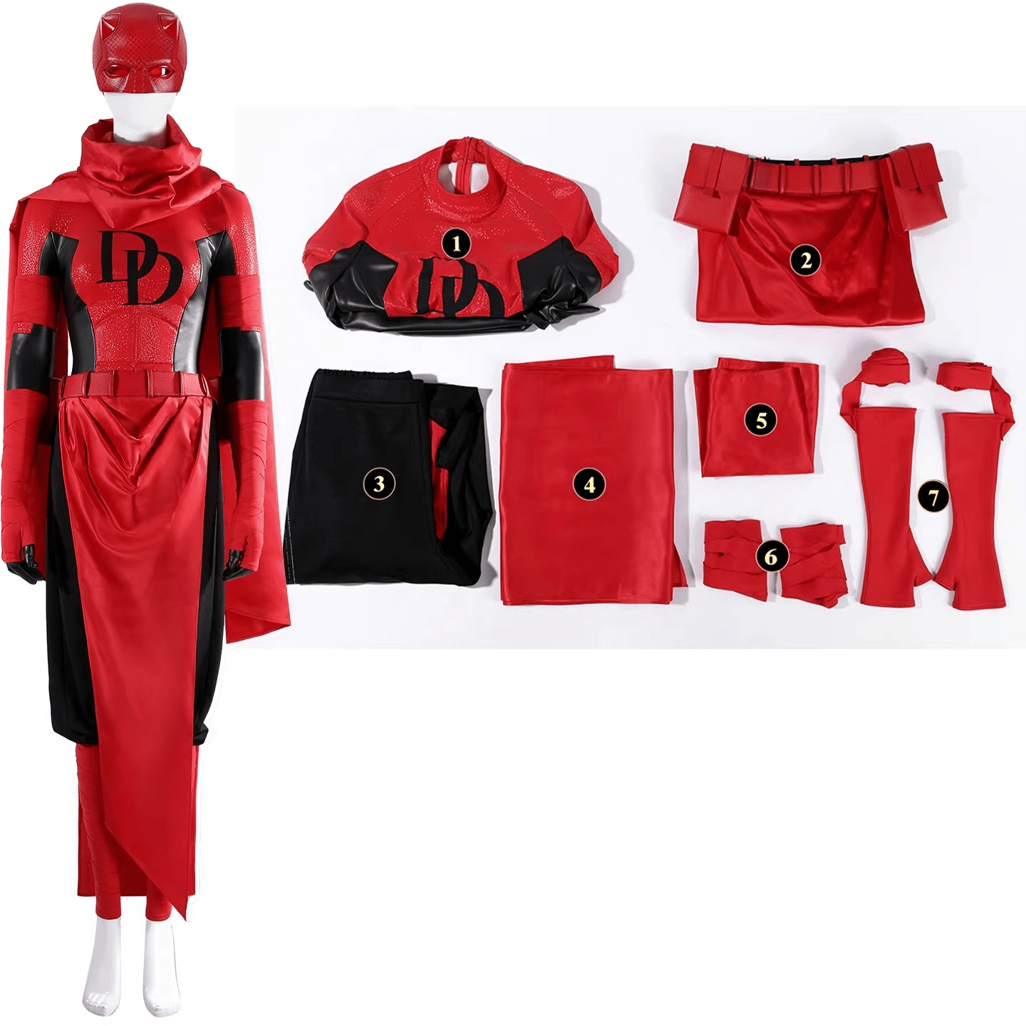 Marvel Elektra Daredevil Cosplay Costume | Red Comic Suit for Women Superhero Role - Play - Coscosmos