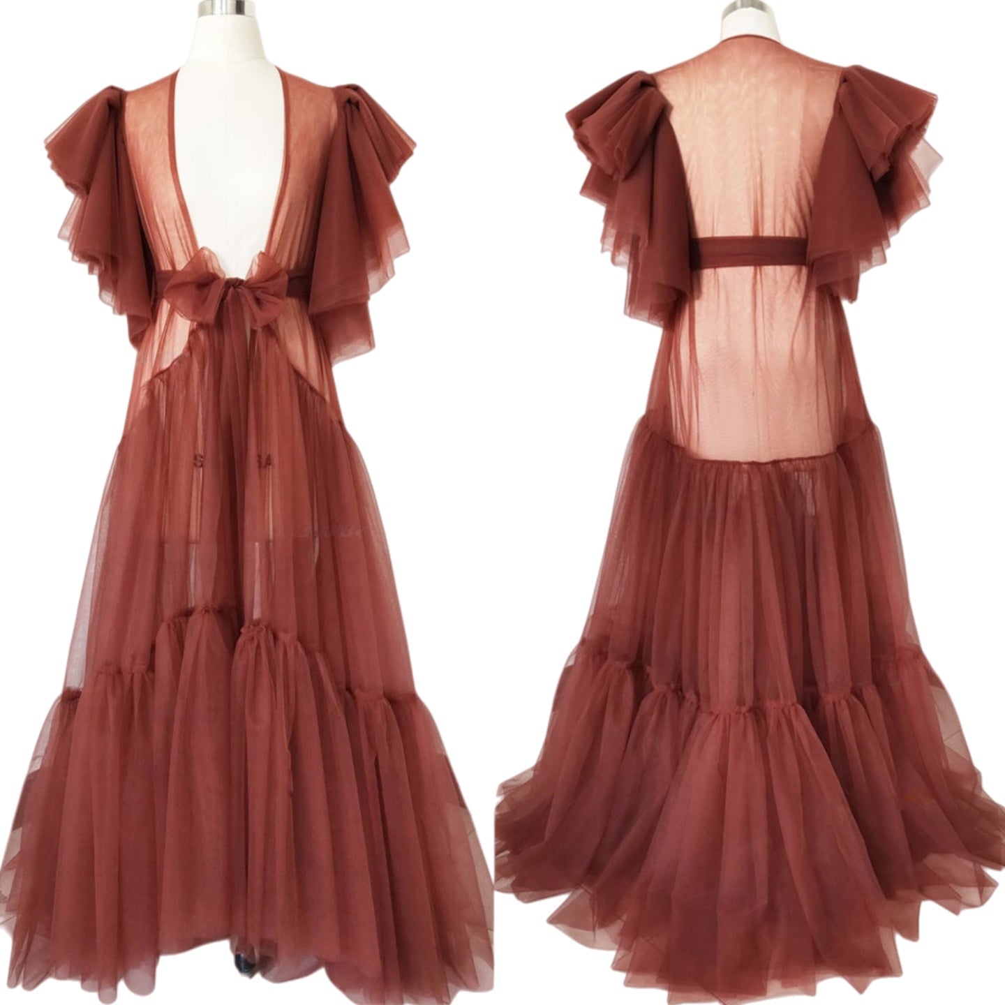 Maternity Kimono Robe Sheer Lace Nightgown Open Front Wedding Dress for Pregnancy Photo Shoot Black - Coscosmos