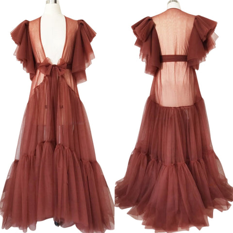 Maternity Kimono Robe Sheer Lace Nightgown Open Front Wedding Dress for Pregnancy Photo Shoot Black - Coscosmos