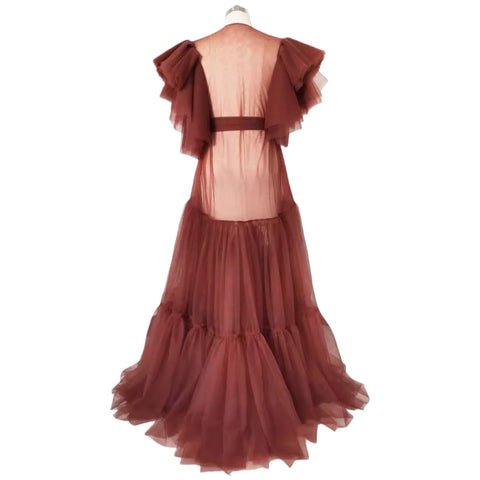 Maternity Kimono Robe Sheer Lace Nightgown Open Front Wedding Dress for Pregnancy Photo Shoot Black - Coscosmos