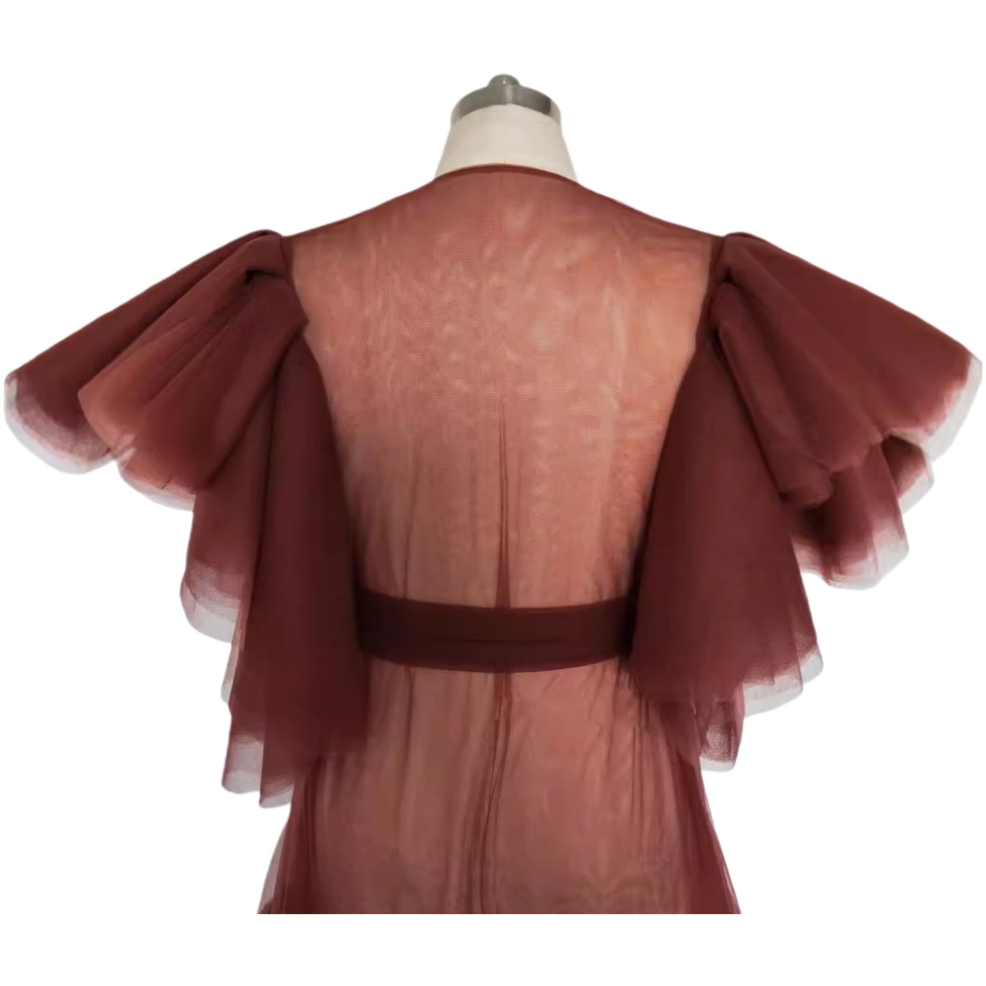 Maternity Kimono Robe Sheer Lace Nightgown Open Front Wedding Dress for Pregnancy Photo Shoot Black - Coscosmos