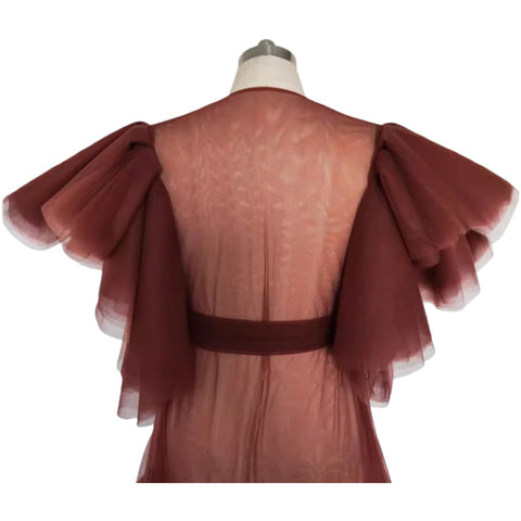 Maternity Kimono Robe Sheer Lace Nightgown Open Front Wedding Dress for Pregnancy Photo Shoot Black - Coscosmos