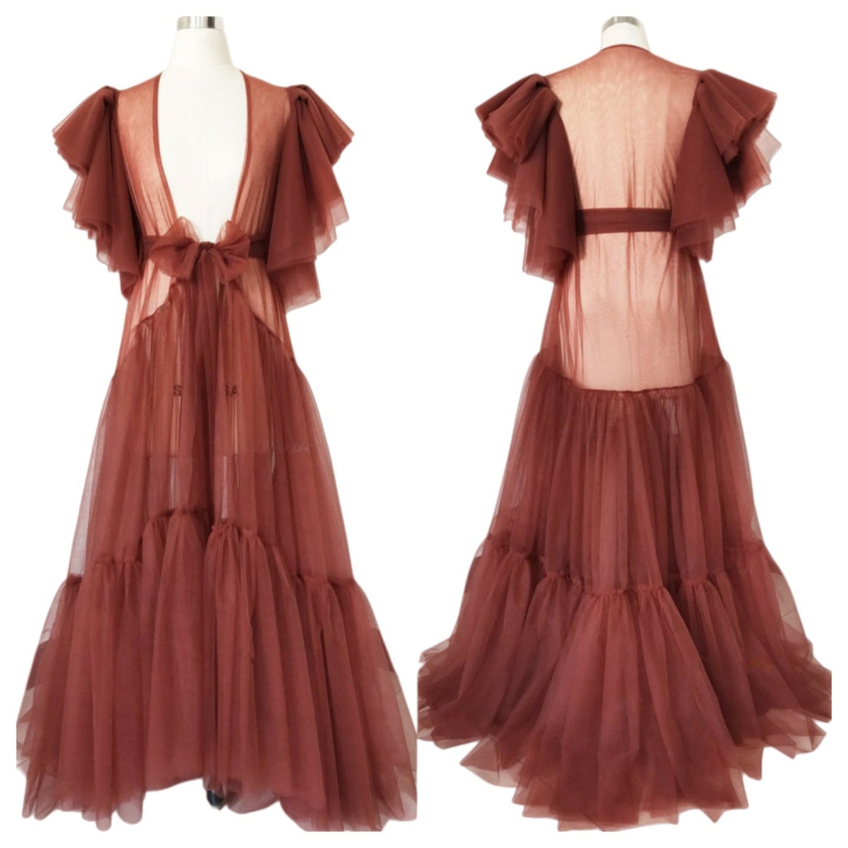 Maternity Kimono Robe Sheer Lace Nightgown Open Front Wedding Dress for Pregnancy Photo Shoot Black - Coscosmos