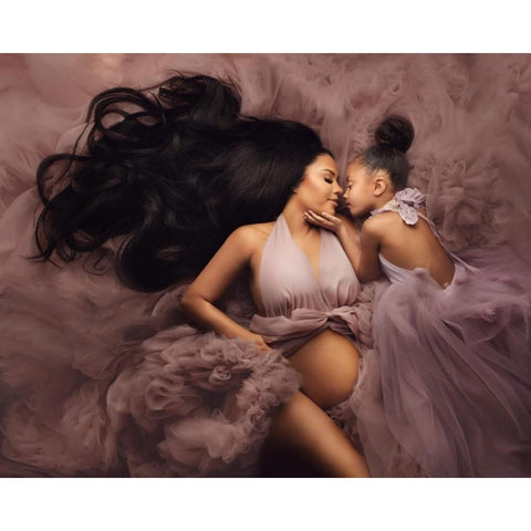 Maternity Photoshoot Mermaid Evening Gown Deep V - Neck Lace Cake Dress for Pregnancy Photography - Coscosmos