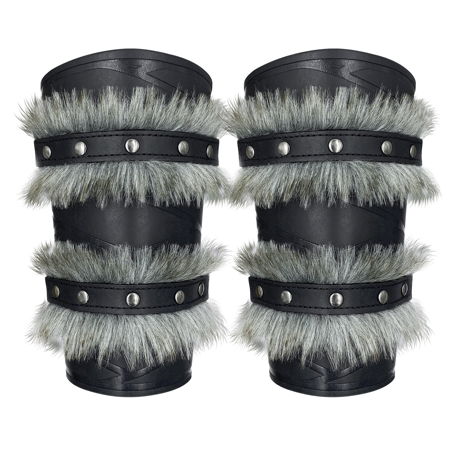 Medieval Double - Layered Fur Bracers Nordic Viking Style Cosplay Arm Guards - Coscosmos
