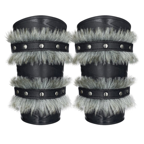 Medieval Double - Layered Fur Bracers Nordic Viking Style Cosplay Arm Guards - Coscosmos