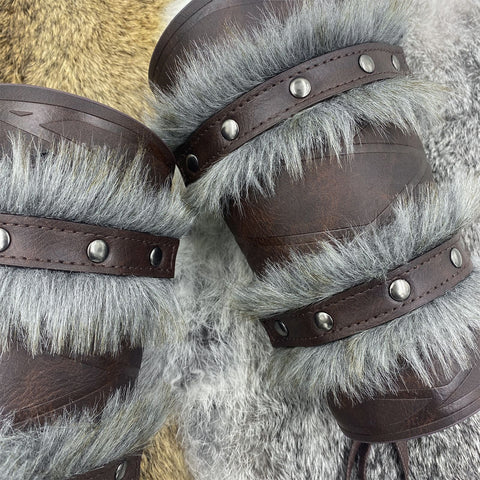 Medieval Double - Layered Fur Bracers Nordic Viking Style Cosplay Arm Guards - Coscosmos